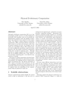 Physical Evolutionary Computation Eric Schulte University of New Mexico   David H. Ackley