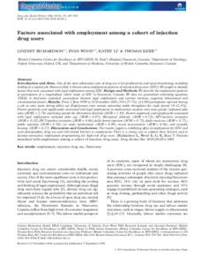 R E V I E W  Drug and Alcohol Review (May 2010), 29, 293–300 DOI: [removed]j[removed]00141.x  Factors associated with employment among a cohort of injection