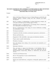 UNEP/CBD/COP[removed]Page 73 Annex I DECISIONS ADOPTED BY THE CONFERENCE OF THE PARTIES TO THE CONVENTION ON BIOLOGICAL DIVERSITY AT ITS ELEVENTH MEETING