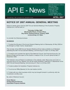 API E - News  Australian Property Institute National Office 6 Campion Street Deakin ACT 2600