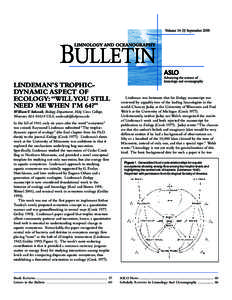 Ecology / Water / Aquatic ecology / Limnology / Physical geography / American Society of Limnology and Oceanography / Ecosystem / Raymond Lindeman / Food web / Biology / Systems ecology / Fisheries