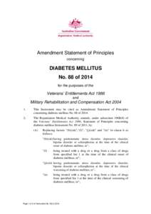 Amendment Statement of Principles concerning DIABETES MELLITUS No. 88 of 2014 for the purposes of the