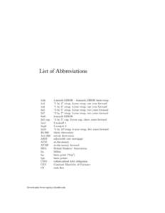 List of Abbreviations  1s3s 1x4 1x6 2x5