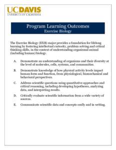 Program Learning Outcomes Exercise Biology The Exercise Biology (EXB) major provides a foundation for lifelong learning by fostering intellectual curiosity, problem solving and critical thinking skills, in the context of