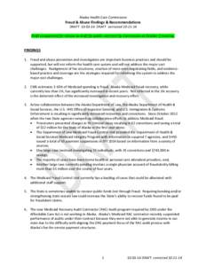 Alaska Health Care Commission  Fraud & Abuse Findings & Recommendations DRAFT[removed]DRAFT corrected[removed]Draft as approved for release as draft for public comment by Commission at October 2 meeting.