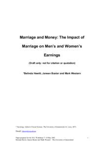 Marriage and Money: The impact of marriage on men’s and women’s income