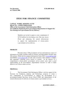 For discussion on 3 March 2006 FCR[removed]ITEM FOR FINANCE COMMITTEE