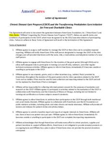 Letter of Agreement Chronic Disease Care Program (CDCP) and the Transforming Prediabetes Care Initiative for Free and Charitable Clinics This Agreement will serve to document the agreement between AmeriCares Foundation, 