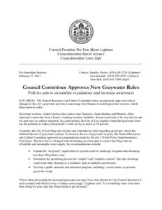 Council President Pro Tem Sherri Lightner Councilmember David Alvarez Councilmember Lorie Zapf __________________________________________________________________ For Immediate Release: February 27, 2013