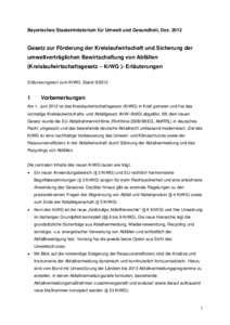 Bayerisches Staatsministerium für Umwelt und Gesundheit, DezGesetz zur Förderung der Kreislaufwirtschaft und Sicherung der umweltverträglichen Bewirtschaftung von Abfällen (Kreislaufwirtschaftsgesetz – KrWG