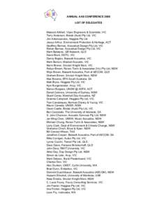 ANNUAL AAS CONFERENCE 2008 LIST OF DELEGATES Masood Alikhail, Vipac Engineers & Scientists, VIC Terry Anderson, Biolab (Aust) Pty Ltd, VIC Jim Antonopoulos, Heggies Pty Ltd