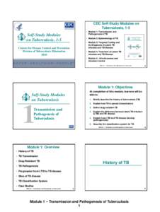 CDC Self-Study Modules on Tuberculosis, 1-5 • Module 1: Transmission and Pathogenesis of TB  Self-Study Modules