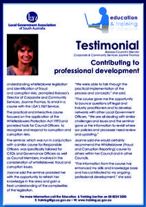 Testimonial  Barossa Council’s Director Corporate & Community Services Joanne Thomas  Contributing to