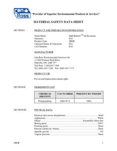 “Provider of Superior Environmental Products & Services”  MATERIAL SAFETY DATA SHEET SECTION I  PRODUCT AND PREPARATION INFORMATION
