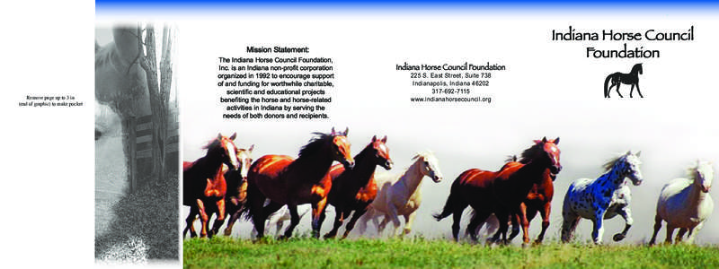 Mission Statement:  Remove page up to 3 in (end of graphic) to make pocket  The Indiana Horse Council Foundation,