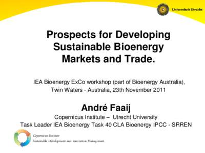 Prospects for Developing Sustainable Bioenergy Markets and Trade. IEA Bioenergy ExCo workshop (part of Bioenergy Australia), Twin Waters - Australia, 23th November 2011