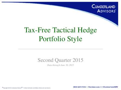 Tax-Free Tactical Hedge Portfolio Style Second Quarter 2015 Data through June 30, 2015  ©Copyright 2015 Cumberland Advisors®. Further distribution prohibited without prior permission.