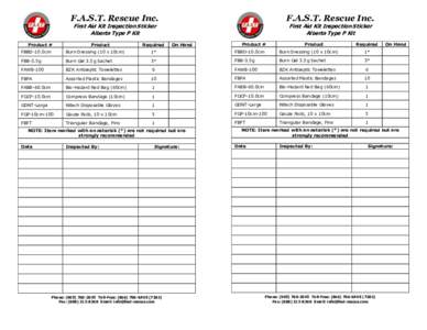 F.A.S.T. Rescue Inc.  F.A.S.T. Rescue Inc. First Aid Kit Inspection Sticker Alberta Type P Kit