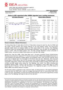 EAST ASIA SECURITIES COMPANY LIMITED 9/F, 10 Des Voeux Road Central, Hong Kong. Dealing: Research: Facsimile: HONG KONG RESEARCH Weekly Report