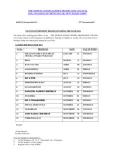 THE SPORTS GOODS EXPORT PROMOTION COUNCIL 1E/6, SWAMI RAM TIRTH NAGAR, NEW DELHI[removed]23rd December2013  SGEPC/Circulars[removed]