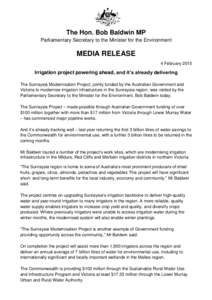 Irrigation project powering ahead, and it’s already delivering - media release 4 February 2015