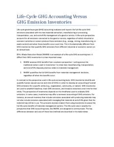 Life-Cycle GHG Accounting Versus GHG Emission Inventories