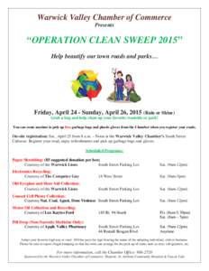 Warwick Valley Chamber of Commerce Presents “OPERATION CLEAN SWEEP 2015” Help beautify our town roads and parks…
