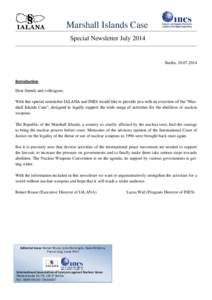 Marshall Islands Case Special Newsletter July 2014 Berlin, Introduction