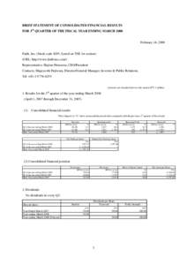 BRIEF STATEMENT OF CONSOLIDATED FINANCIAL RESULTS