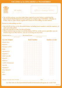 VACCINES to be DISCARDED or TRANSFERRED Doctor/Clinic Details VSP Number  (place stamp here)