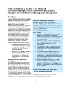 Field and Laboratory Studies of the Effects of Polychlorinated Biphenyls and Other Persistent Organic Pollutants on Thyroid Function During Avian Development