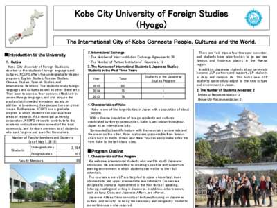 Kobe City University of Foreign Studies (Hyogo) The International City of Kobe Connects People, Cultures and the World. ■Introduction to the University 1. Outline Kobe City University of Foreign Studies is