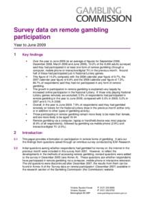 Survey data on remote gambling participation - year to june 2009