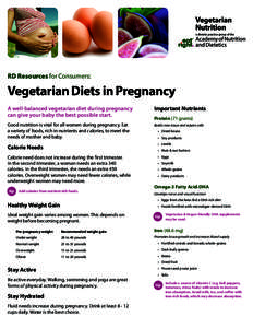 RD Resources for Consumers:  Vegetarian Diets in Pregnancy A well-balanced vegetarian diet during pregnancy can give your baby the best possible start.