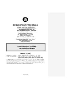 REQUEST FOR PROPOSALS PORTLAND PUBLIC SCHOOLS, SCHOOL DISTRICT NO. 1J, MULTNOMAH COUNTY, OREGON PROCUREMENT SERVICES 501 NORTH DIXON, 2nd FLOOR