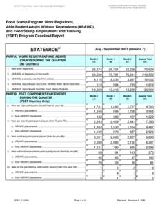 STAT 47 - Food Stamp Program Work Registrant, Able-Bodied Adults Without Dependents (ABAWD), and Food Stamp Employment and Training (FSET) Program Caseload Report - July - September 2007