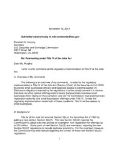 November 13, 2012  Submitted electronically to [removed] Elizabeth M. Murphy Secretary U.S. Securities and Exchange Commission