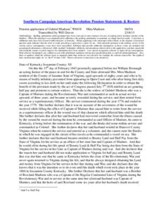 Southern Campaign American Revolution Pension Statements & Rosters Pension application of Gabriel Madison 1 W8418 Transcribed by Will Graves Mira Madison