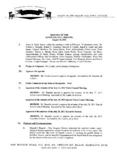 OFFICE OF THE MAYOR AND TOWN COUNCIL  MINUTES OF THE TOWN COUNCIL MEETING August 18,2011 I.