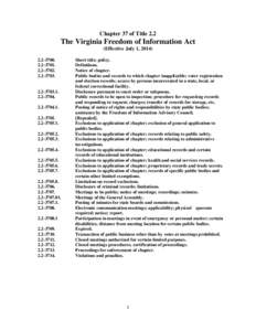 Chapter 37 of Title 2.2  The Virginia Freedom of Information Act (Effective July 1, .