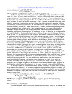 Southern Campaign American Revolution Pension Statements Pension application of Isaiah Midkiff S1700 Transcribed by Will Graves State of Tennessee, Grainger County: County Ct. November Sessions 1832 On this 21st day of N