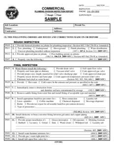 Commercial Plumbing Division Inspection Report Sample - NEW