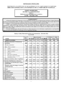 REPUBLIQUE TOGOLAISE MINISTERE DE LA PLANIFICATION, DU DEVELOPPEMENT ET DE L’AMENAGEMENT DU TERRITOIRE DIRECTION GENERALE DE LA STATISTIQUE ET DE LA COMPTABILITE NATIONALE  INDICE HARMONISE