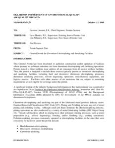 OKLAHOMA DEPARTMENT OF ENVIRONMENTAL QUALITY AIR QUALITY DIVISION MEMORANDUM October 13, 1999