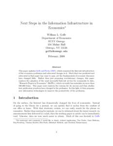 Next Steps in the Information Infrastructure in Economics∗ William L. Goffe Department of Economics SUNY Oswego 416 Mahar Hall