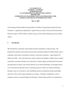 USEPA: OCIR: Testimony of Stephen L. Johnson, May 11, 2007