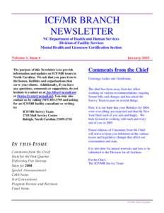 ICF/MR BRANCH  NEWSLETTER NC Department of Health and Human Services