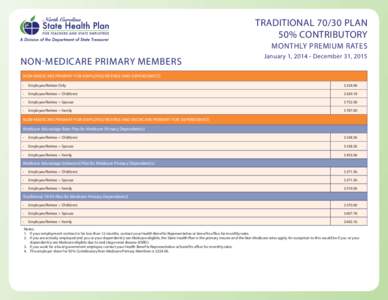 TRADITIONAL[removed]PLAN 50% CONTRIBUTORY MONTHLY PREMIUM RATES NON-MEDICARE PRIMARY MEMBERS