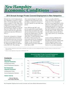 2010 Annual Average Private Covered Employment in New Hampshire Total private covered employment in New Hampshire averaged 513,386 in 2010, a 0.8 percent drop from 2009, which averaged 517,658. While 2010 employment is d