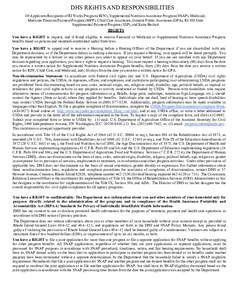 DHS RIGHTS AND RESPONSIBILITIES Of Applicants/Recipients of RI Works Program (RIW), Supplemental Nutrition Assistance Program (SNAP), Medicaid, Medicare Premium Payment Program (MPP), Child Care Assistance, General Publi